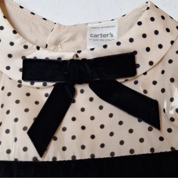 Carters 2 piece polka dot dress with velvet trim and bow - Picture 3 of 6